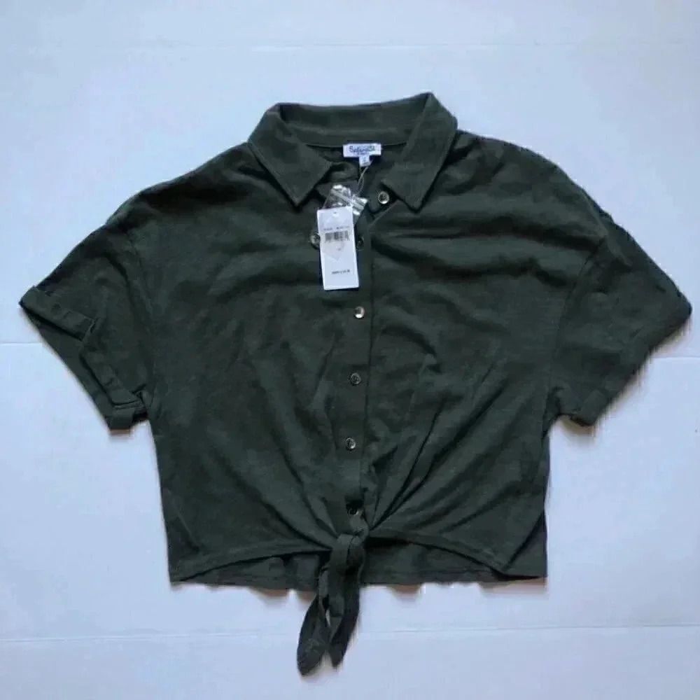 Splendid Anthropologie Military Olive Green Top Size X-Small NWT - Picture 2 of 7